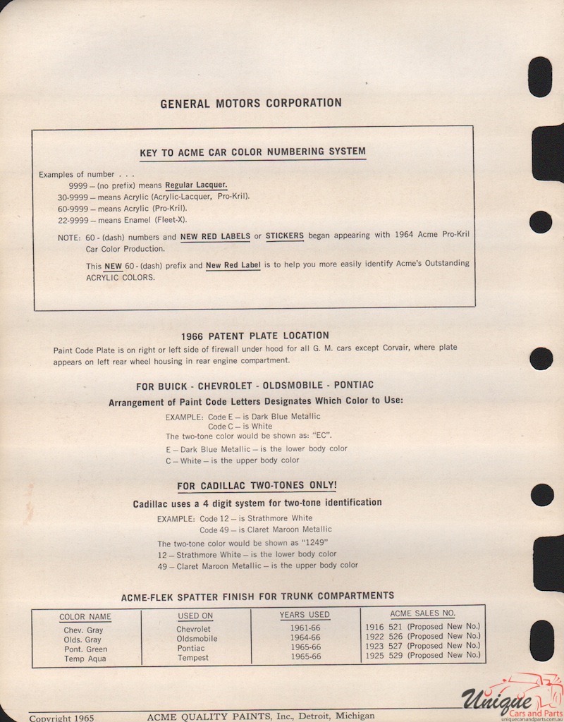 1966 General Motors Paint Charts Acme 7